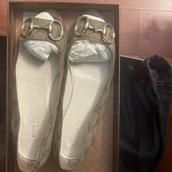 Gucci Monogram Canvas Horsebit Buckle Peep Toe Flats - Picture 2 of 6